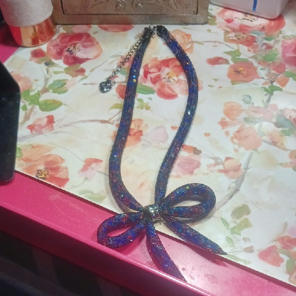 Betsy Johnson Elegant Blue and Black Bow Necklace